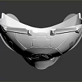 White Weapon Helmet With Pointed Ears Patterned Surface Circular Emblem On Black Reflective Surface