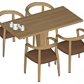 Wooden Rectangular Dining Table Set With Four Curved Backrest Chairs And Brown Padded Seats 3d model