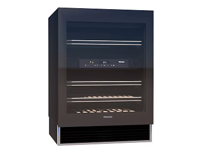 Modern Black Wine Cooler With Glass Door And Multi Layer Shelves Temperature Control 3d model