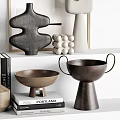 Modern Minimalist Decorative Ornament Set With Abstract Sculptures Vases Books Dried Plants And Geometric Frames