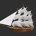 Classic Sailing Ship With White Sails Wooden Hull Multiple Masts And Colorful Flags