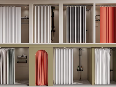 Various Styles And Colors Of Shower Curtains In Bathroom Shower Stalls 3d model