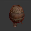 Elegant Vase With Carved Floral Patterns Orange Beige Design And Footed Base