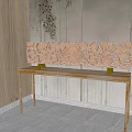 Intricate Wooden Sculpture Carving Displayed on Long Wooden Table With Bamboo Background