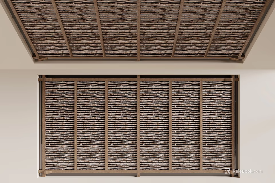 Natural Style Ceiling Design With Woven Texture And Wooden Frame 3d model