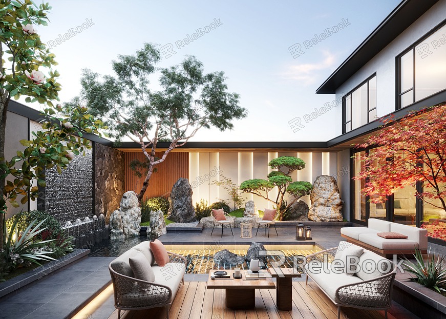 Courtyard landscape landscape plant home courtyard villa courtyard outdoor sofa waterscape landscape wall model