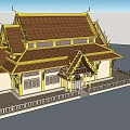 Traditional Thai Building Featuring Golden Roof Ornaments Multi tiered Structure And Intricate Carvings
