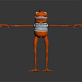 Orange Frog like Game Movie Character With Blue White Striped Vest And Outstretched Arms Standing