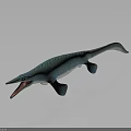 Blue Spotted Ichthyosaur Model With Open Mouth Long Body And Flippers On Dark Reflective Background