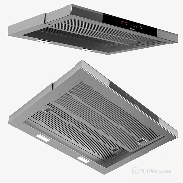 Modern Stainless Steel Kitchen Range Hood With LED Lights And Ventilation System 3d model 