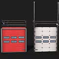 Industrial Style Garage Doors With Metal Frames Windows And Red White Colors