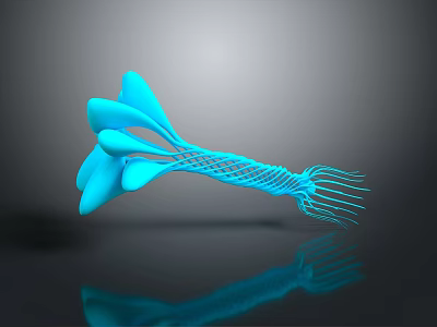 Blue Biomorphic Organism Featuring Petal Like Structures Braided Stem And Slender Tendrils 3d model