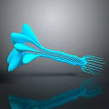 Blue Biomorphic Organism Featuring Petal Like Structures Braided Stem And Slender Tendrils