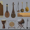 Traditional Handmade Musical Instruments and Art Supplies with Lutes Drums and Easel Tools