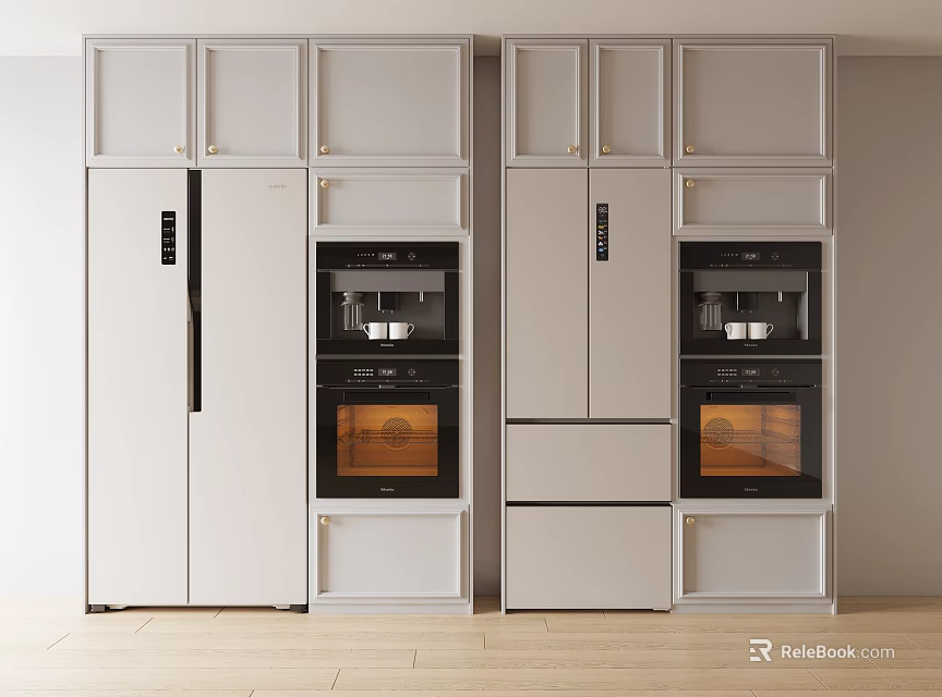 Modern Built in Kitchen Appliances Set With Oven Refrigerator And Coffee Maker 3d model 