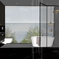 Modern Bathroom Interior With Marble Floor Freestanding Bathtub Glass Shower And Double Vanity