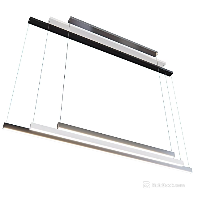 Sleek Modern Linear Chandelier Design Featuring Hanging LED Light Fixtures And Minimalist Lines 3d model 