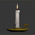 Burning White Candle On Yellow Candle Holder With Tray And Flame