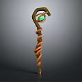 Enchanted Wooden Magic Staff With Twisted Vine Design And Green Gem