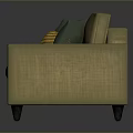 Beige Three Seat Sofa With Green And Yellow Striped Decorative Pillows