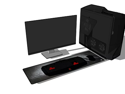Complete Modern Desktop Computer Setup With Monitor Keyboard Mouse And Case 3d model