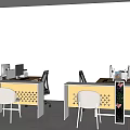 Modern Office Desk Setup With White Chairs Computers And Open Layout Design 3d model
