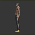 Character With Creature Inspired Elements Shirtless Body Shoulder Armor Sunglasses And Yellow Shoes