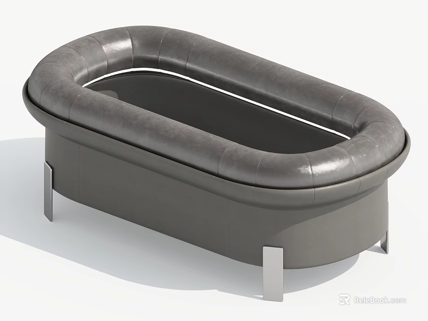 Modern Leather Bathtub with Oval Shape Design and Metal Legs Support 3d model 