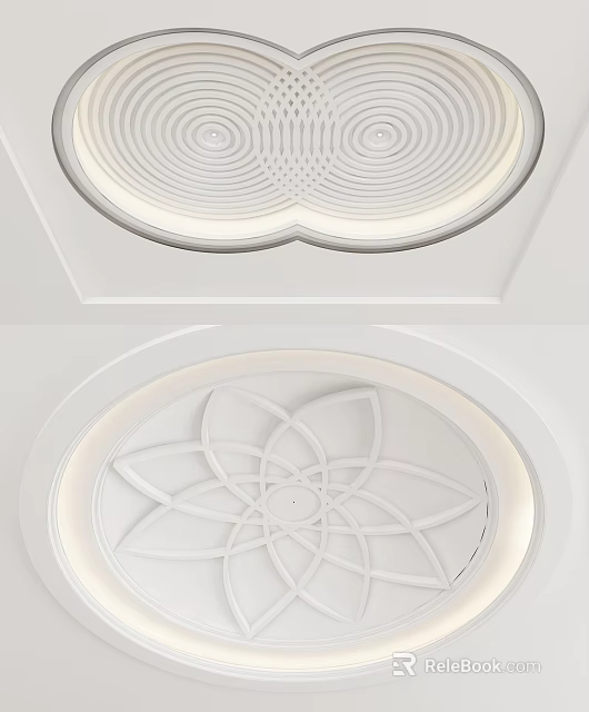 Modern Circular Ceiling Design Featuring Intricate Floral Pattern And Soft Ambient Lighting 3d model 