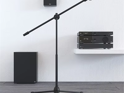 Home Audio System Setup With Black Speakers Microphone Stand And Amplifier 3d model