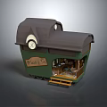 Cartoon Style Mobile Dining Car With Brown Roof And Green Body