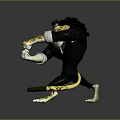 Anthropomorphic Leopard Character In Black Suit With Yellow Spots Standing Pose Design
