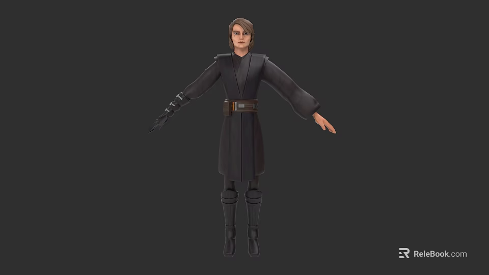 Game and Movie Character 3D Model in Dark Robe with Belt Black Gloves and Boots 3d model 