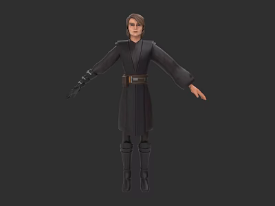 Game and Movie Character 3D Model in Dark Robe with Belt Black Gloves and Boots 3d model