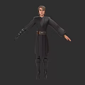 Game and Movie Character 3D Model in Dark Robe with Belt Black Gloves and Boots