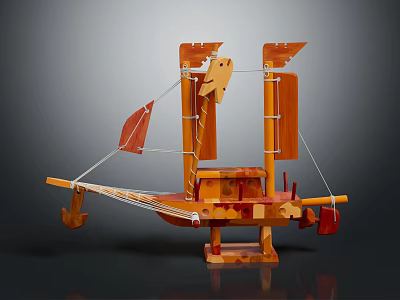 Handcrafted Wooden Ship Model With Sails Mast And Decorative Details 3d model
