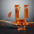 Handcrafted Wooden Ship Model With Sails Mast And Decorative Details