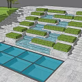 Modern Outdoor Staircase with Concrete Steps Water Feature and Greenery Design