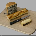 Fresh Baked Bread And Baguette On Wooden Cutting Board With Butter Slice And Knife