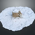 Snow Covered Wooden Stump With Natural Wood Texture And Circular Snow Area