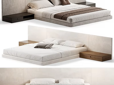 Modern Double Bed Interior Design With Upholstered Headboard And Wooden Bedside Tables 3d model