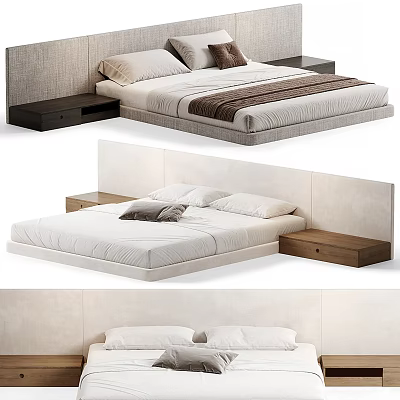 Modern Double Bed Interior Design With Upholstered Headboard And Wooden Bedside Tables 3d model