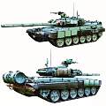 Top And Side View Of Military Tanks With Long Barrel And Tracked Wheels