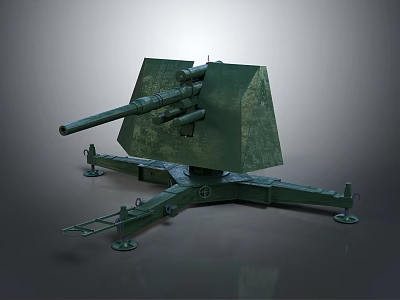 Green Military Artillery Cannon With Mounted Tripod Base And 3D Model Design 3d model