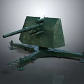 Green Military Artillery Cannon With Mounted Tripod Base And 3D Model Design