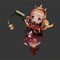 Chibi Game Movie Character With Blonde Hair Crown Red Cape Pink Dress Holding Magic Orb