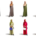 Women Wearing Various Colored Abayas With Hijabs And Holding Handbags