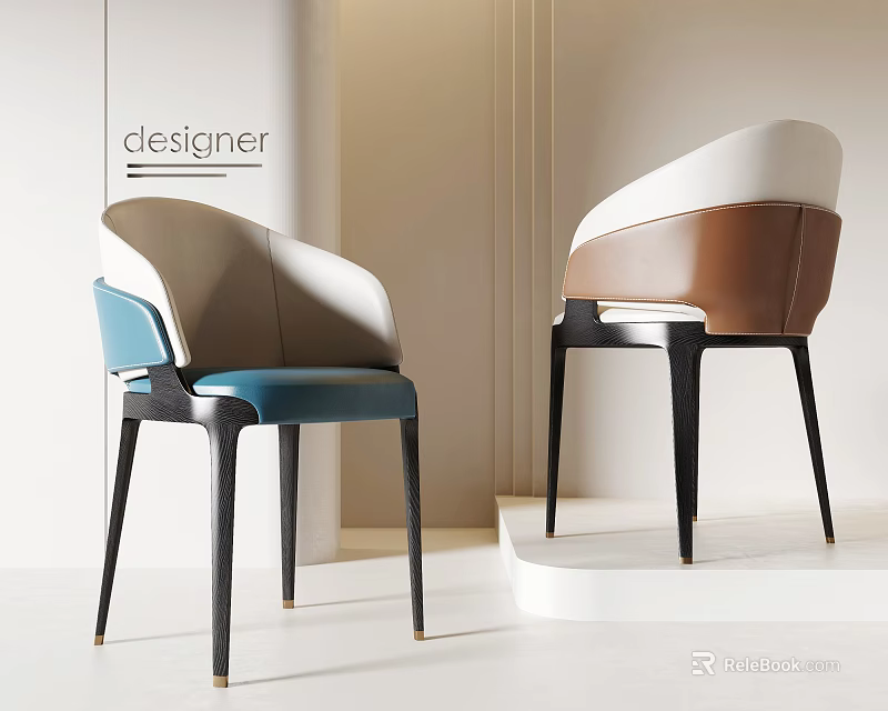 Modern Designer Single Chair With Two Tone Upholstery And Sleek Black Metal Legs 3d model 