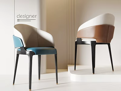 Modern Designer Single Chair With Two Tone Upholstery And Sleek Black Metal Legs 3d model