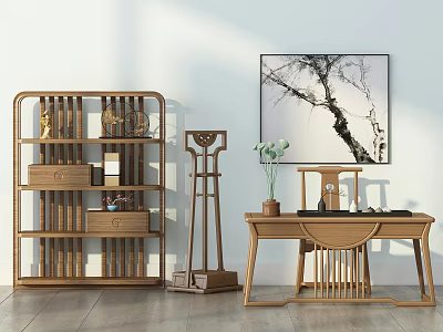 New Chinese Style Desk Chair Desk 3d model